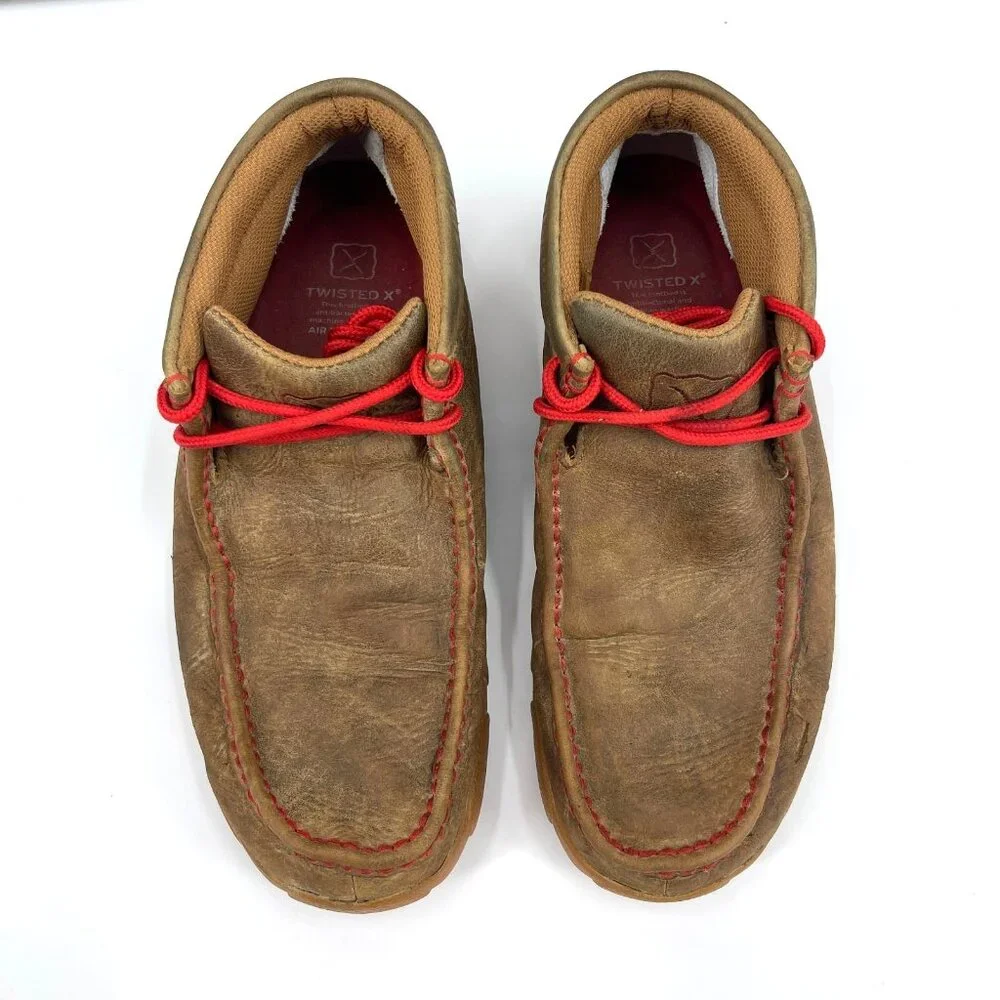 Twisted X Bomber Red Driving Moccasins Leather 2 Eye Chukka Shoes